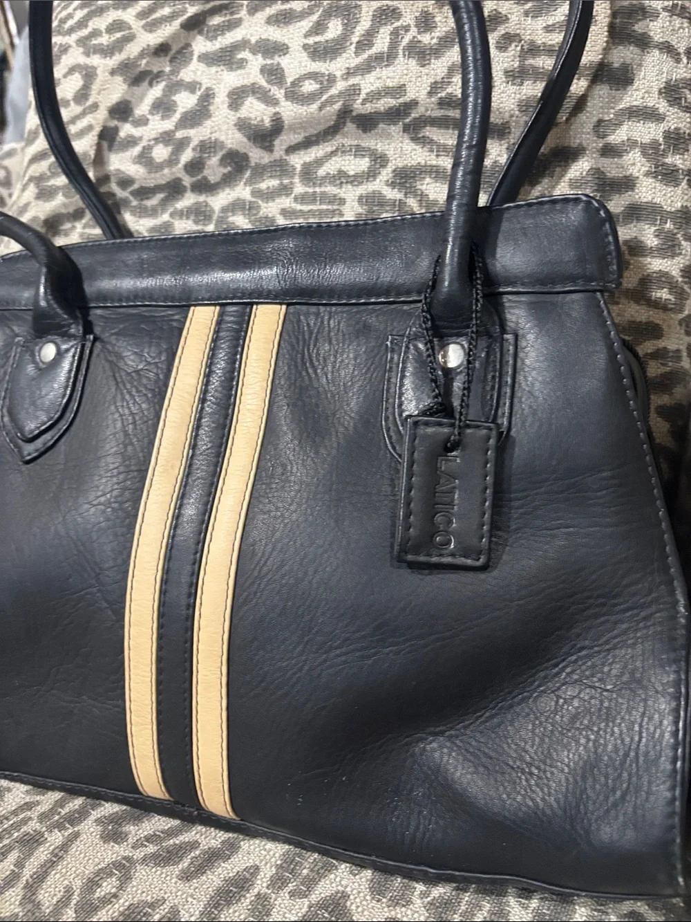 Latico vintage black soft leather striped shoulder bag classic medium purse - Picture 4 of 16